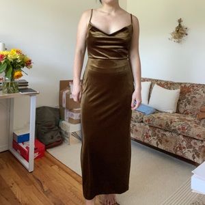 Velvet Slip Dress Olive